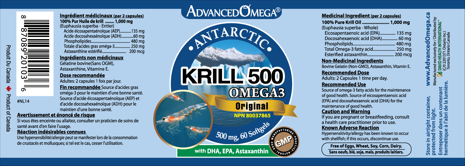 Advanced Omega, Antarctic Krill Oil, 500 mg with DHA, EPA and Astaxanthin, 60 Softgels - 6 PACK